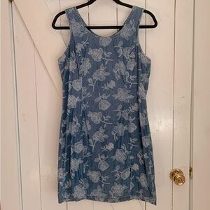 Denim Sundress 100% Cotton Rose Print Size 10 Fits Medium or Large